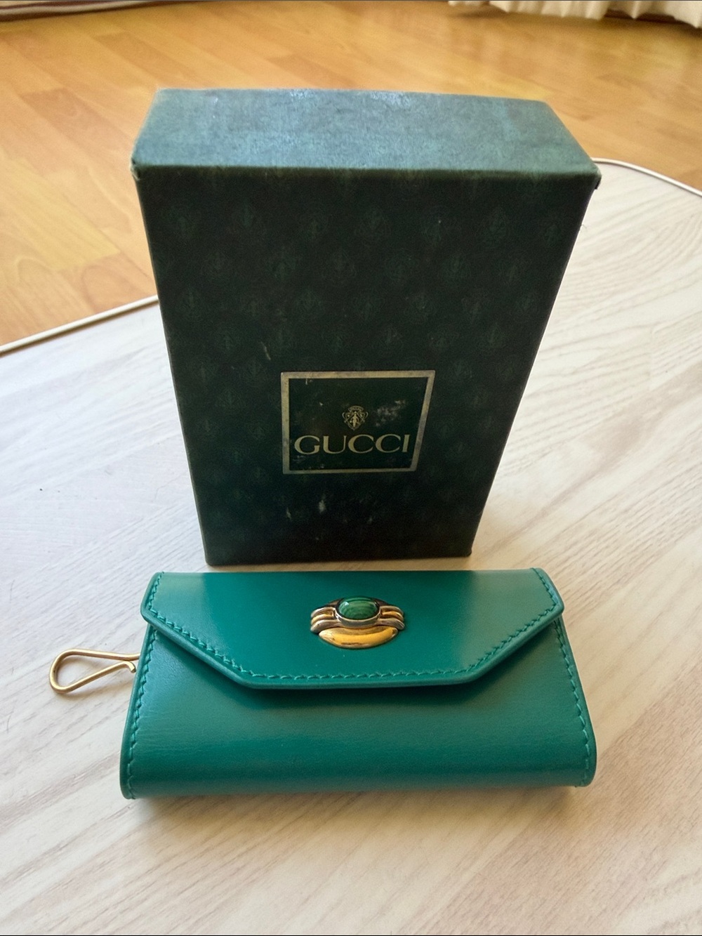 Gucci Teal Leather Key Case with Gold-Tone Emblem